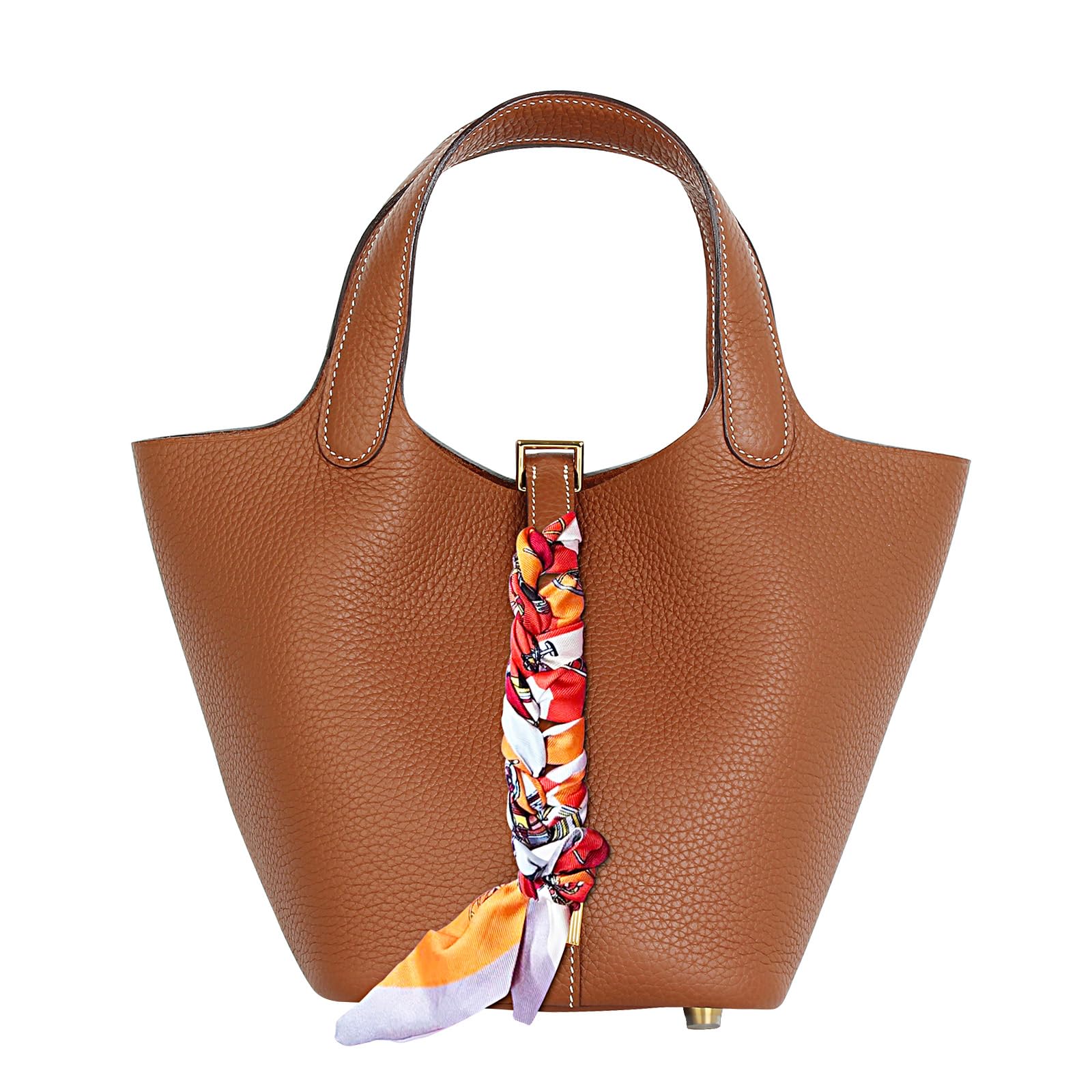 Leather Handbag (Scarf Detaches) Genuine Leather Bucket Bag for Women,Market Tote Bags wi…