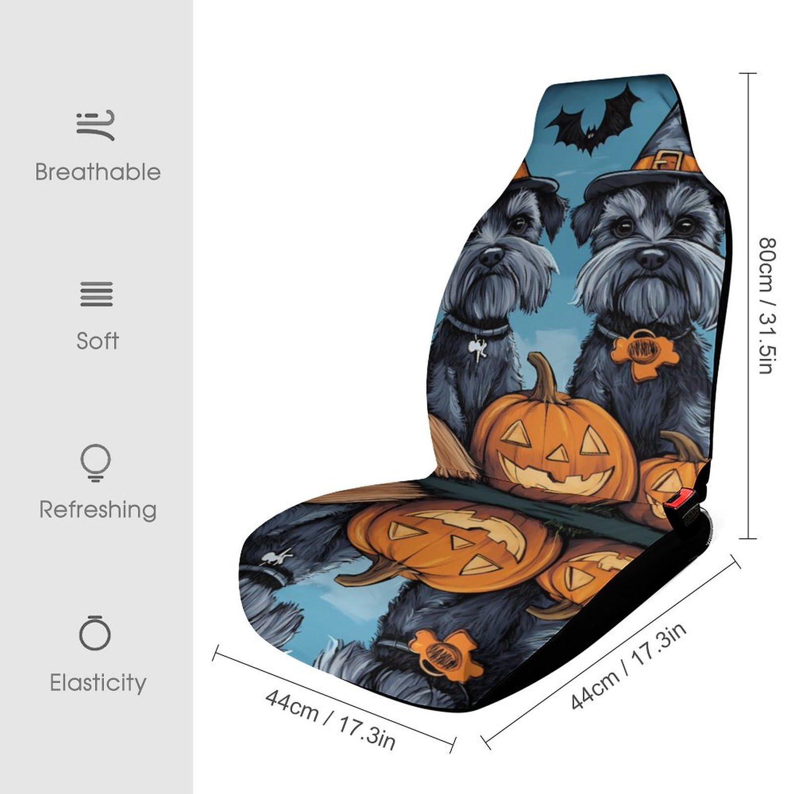 Halloween Schnauzer Cute Pumpkin Bat Spider Car Seat Covers Universal Car Front Seats Protector Auto Interior Accessories 2PCS