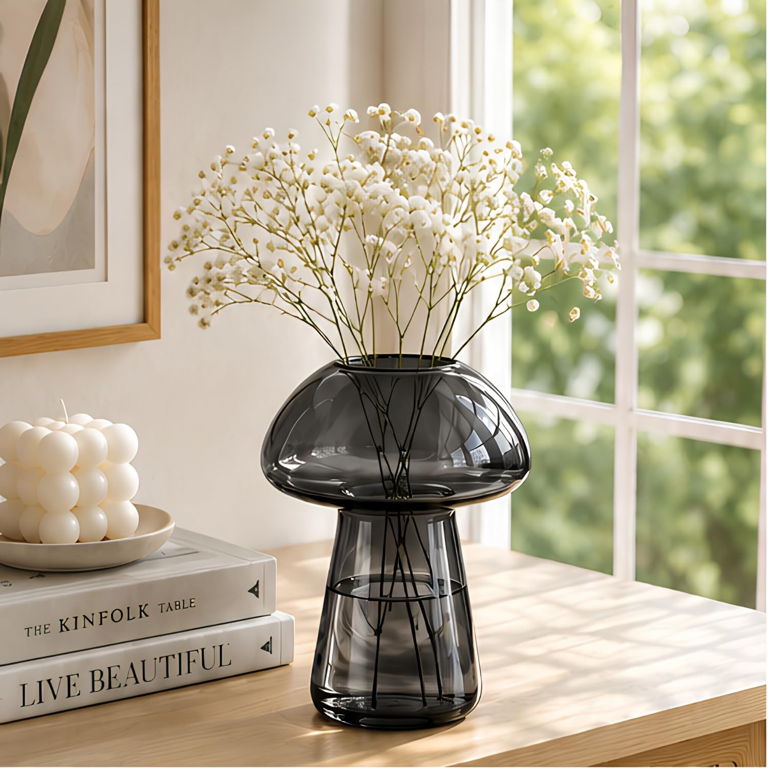 ecofynd 5.5 Inches Glass Vase for Flowers Plants, Modern Decorative Vase for Home Decor Center Table, Bedroom, Living Room, Office Decoration, Wedding or Gifts, Luster Glass Vase, (GVASE015-BLK)-picture-37