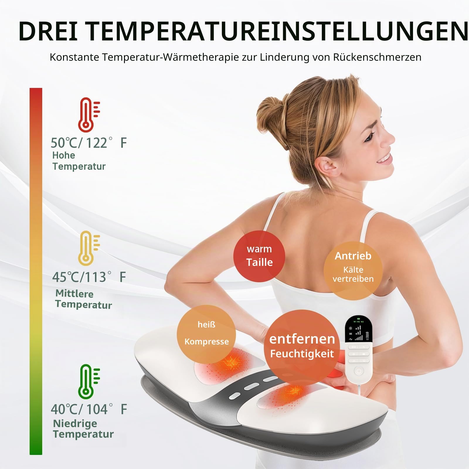 Elektrischer Rückenmassagegerät, 4 in 1 Elektrischer Rückenstrecker mit Airbag Traktion, EMS Elektrotherapie, Hotpacks und Vibration, Massagegerät Rücken Lenden für Zuhause für Rückenschmerzen