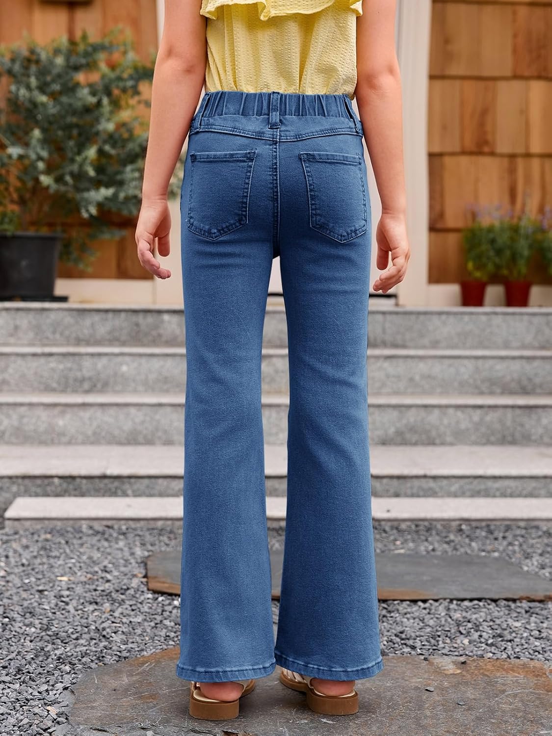 Haloumoning Girls Flare Jeans Kids Fashion Stretchy Denim Pants Bell Bottoms with Pockets - Image 5