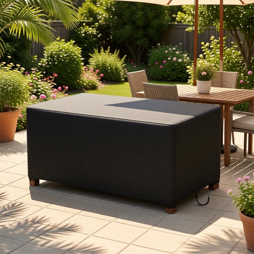 HNKDKJ XL Gartenmöbel Abdeckung 370x160x120cm/LxBxH Wasserdicht UV-beständig Staubdicht 420D Oxford Stoff Schutzhülle Abdeckplane Gartentischabdeckung Abdeckhaube Schutzplane Regenschutz - Schwarz