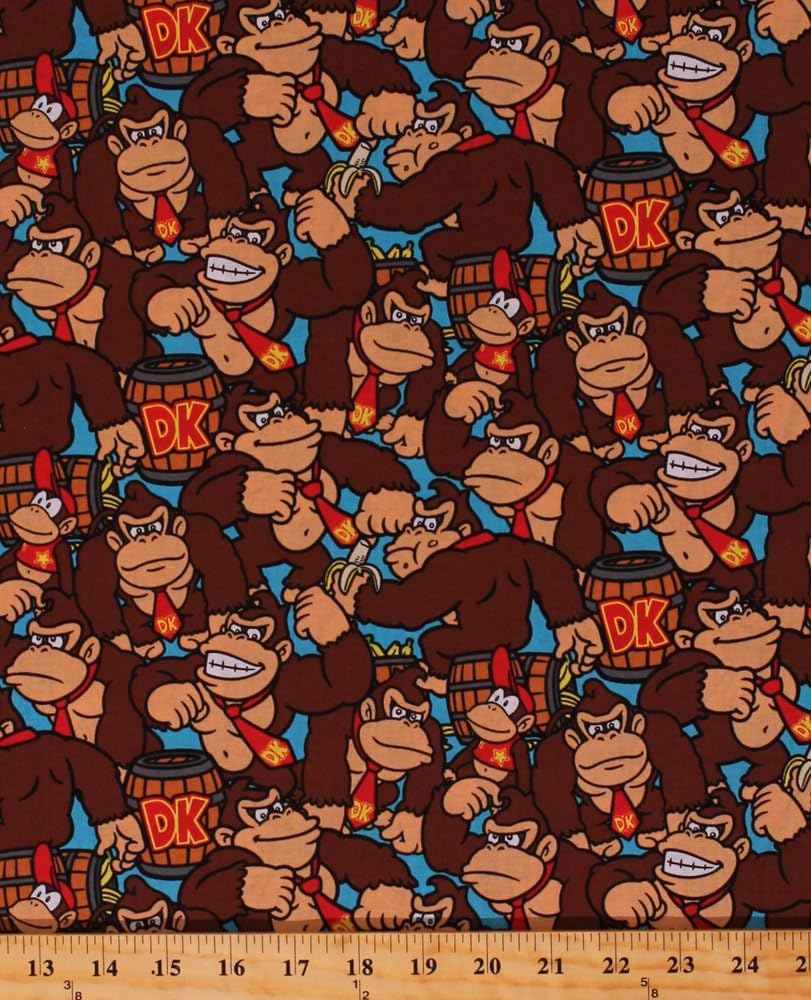 Cotton Donkey Kong DK Characters Diddy Kong Gorilla Monkey Barrels Bananas Video Games Gamers Gaming Nintendo Mario Kids Cotton Fabric Print by The Yard (59423-2160715)