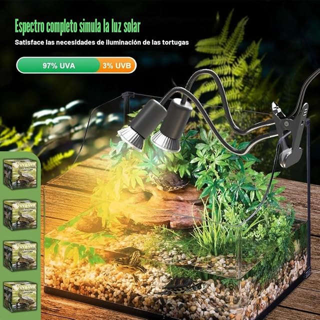 Foto 2 de 8 de Tonia Kit de 4 Bombillas UVA/UVB + Portalámparas doble de pinza para Reptiles - 2x25W + 2x50W