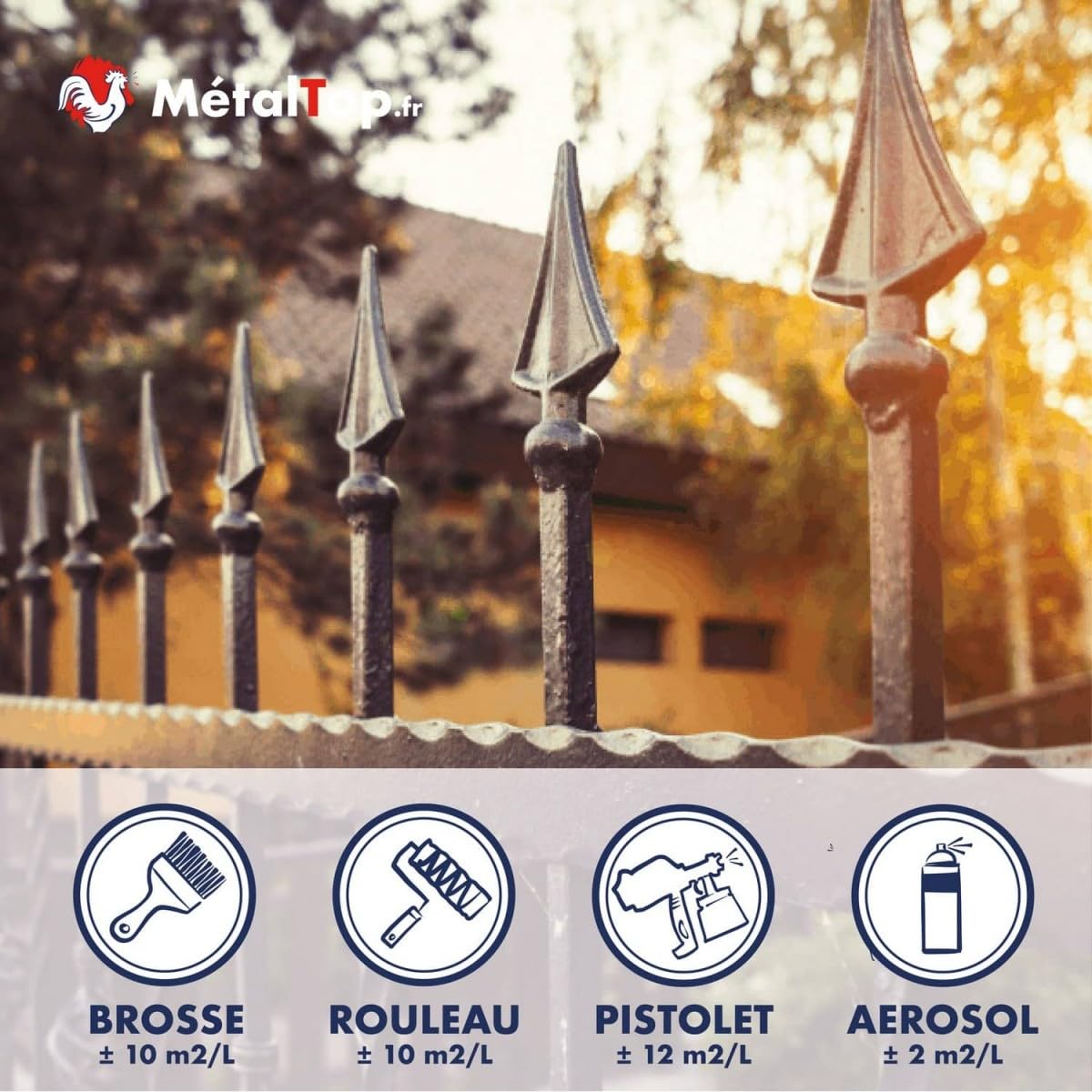 Metaltop - Antirouille Noir - Noir signalisation - RAL 9017-1 L - Sous-couche protectrice antirouille pour métal et fer