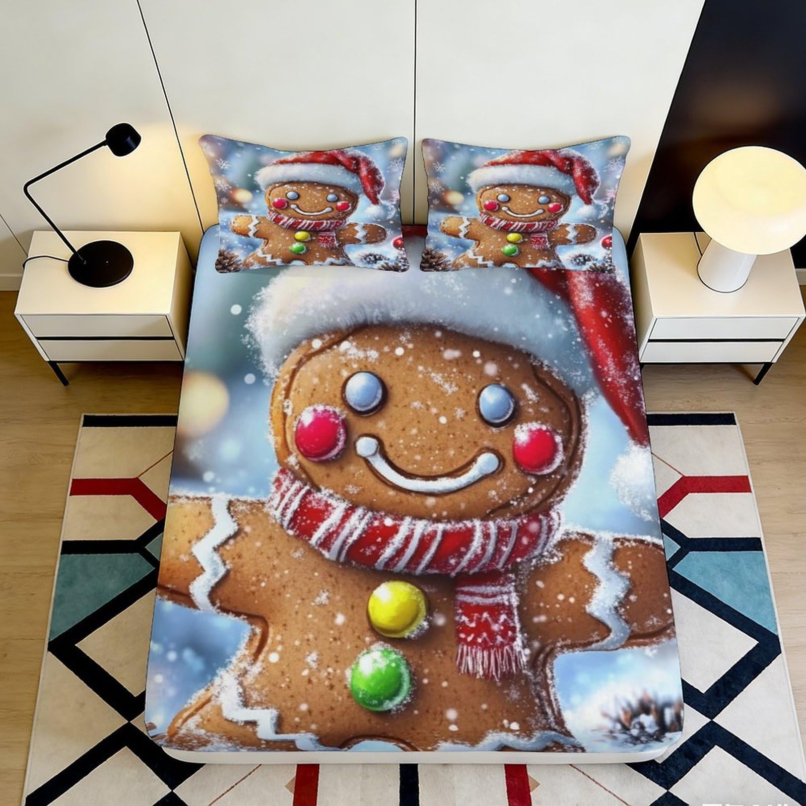Dhbaneiok Style-4 3D Printed Gingerbread Santa Fitted Sheet Microfiber Soft Breathable Christmas Bed Cover For Bedroom Dorm Gift 90X200x25cm