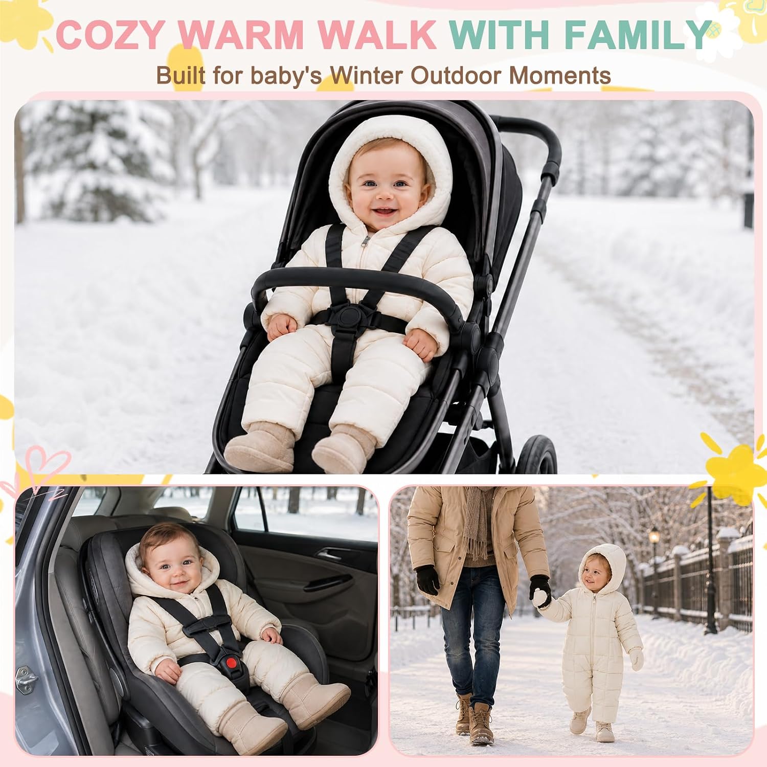 UVIPC Baby Boys Girls Snowsuit 6M-3T Winter Suit Clothes Hooded Romper Jumpsuit Bear Outfit Double Zipper Water-Resistant