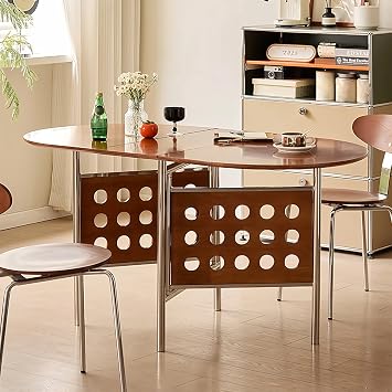 Folding Dining Table,Multipose Expandable Kitchen Drop Leaf Table for 4-6,Modern Farmhouse Oval Dinner Tables,Three Forms can be Converted,for Dining Room Kitchen Living Room