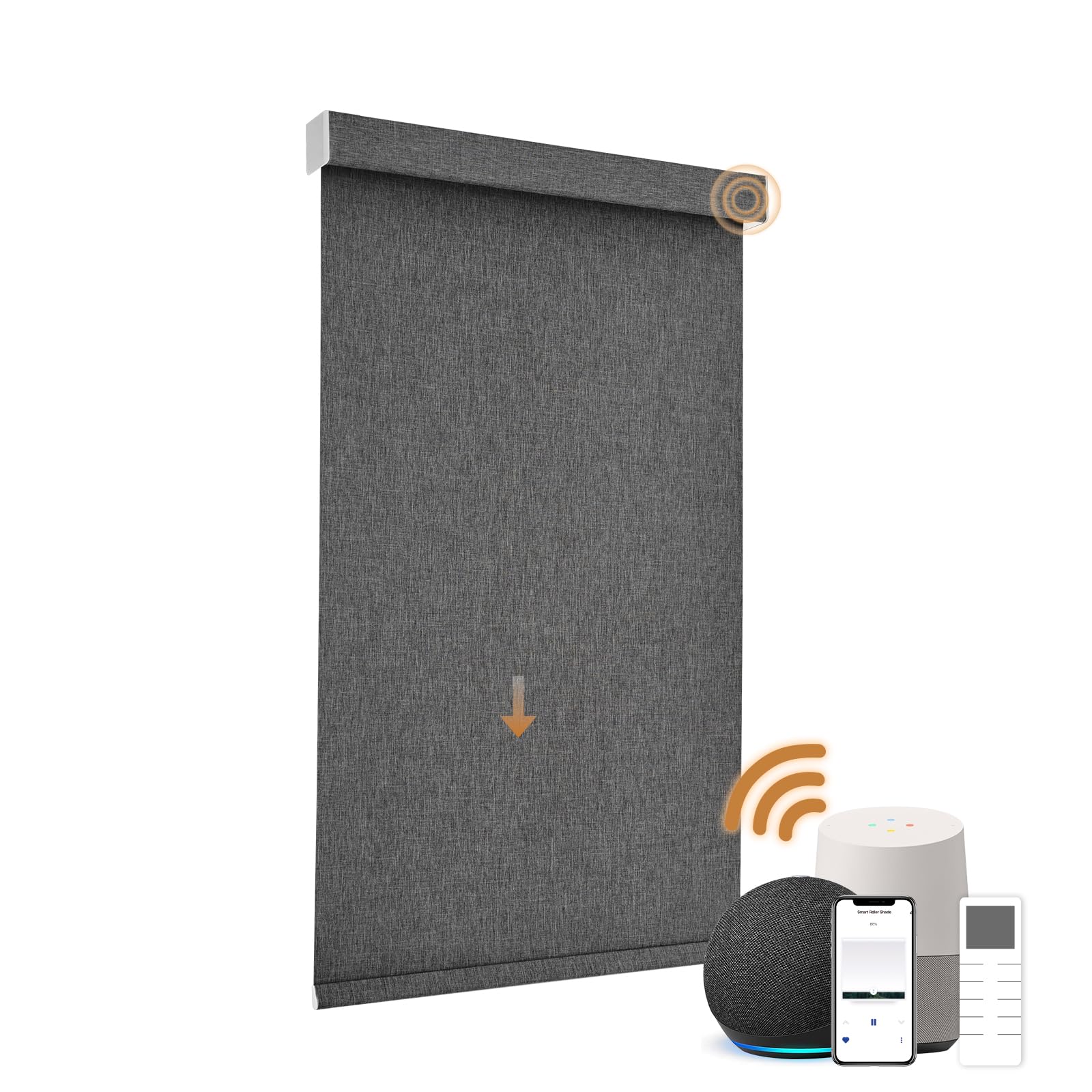 Smart Stores occultants motorisés avec télécommande – Stores à enroulement électrique de taille personnalisée pour fenêtres (tissu gris anthracite) – 50,8 cm, 279,4 cm de large, compatible avec les