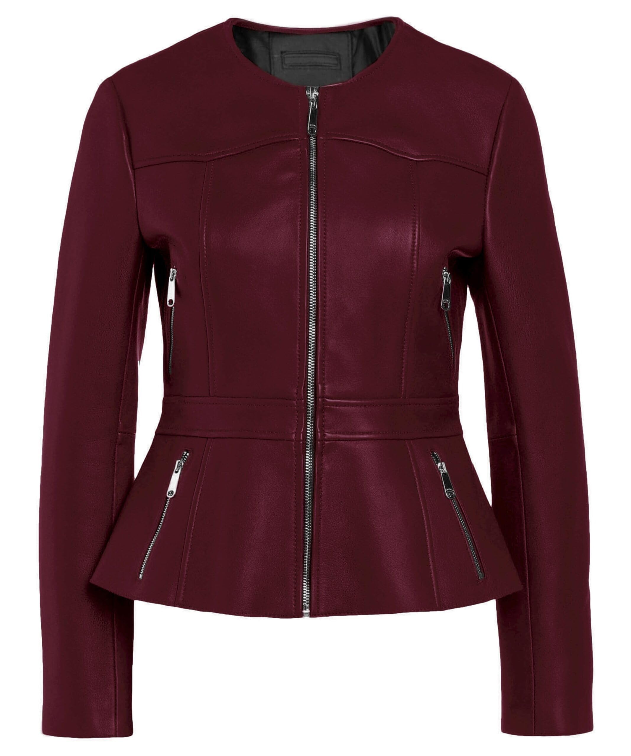Womens Real Lambskin Peplum Leather Jacket Collarless Style Biker Genuine Leather Jackets for Women