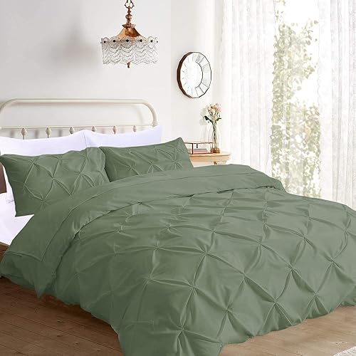 Miniatura 3 de Juego de funda de edredón plisada de 3 piezas, 100% algodón egipcio de 800 hilos, con cierre de cremallera y lazos en las esquinas, tamaño Super