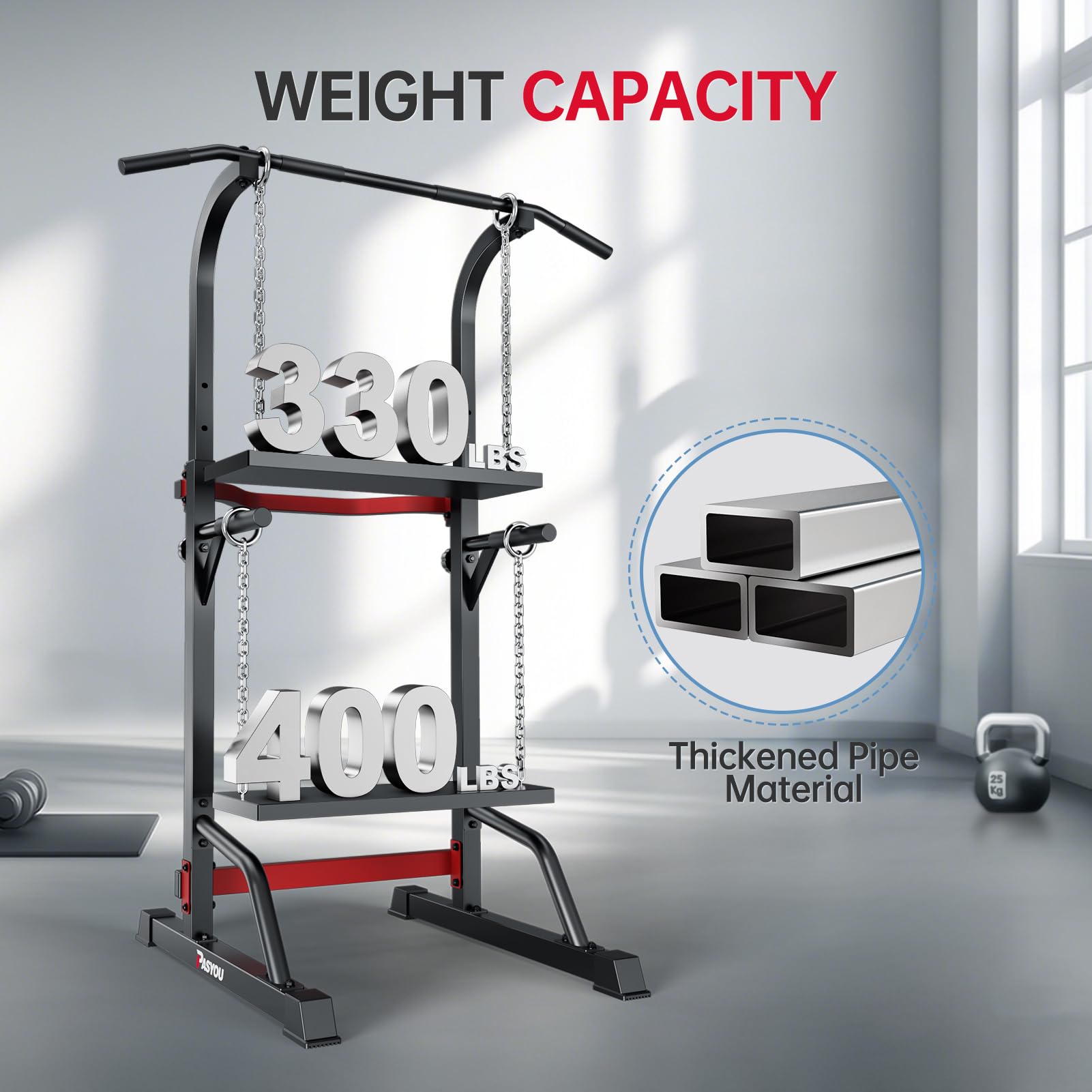 PASYOU Chaise Romaine Power Tower Dip Station,Multifonctions Barre de Traction Station Musculation pour l'entraînement à la Maison,Chaise Romaine Exterieur&Barre de Tractions,Charge maximale 150kg
