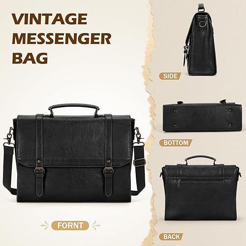Miniatura 6 de Bolso bandolera para hombres de 15.6 pulgadas, de cuero vintage, para portátil, Negro Negro -,Marrón,Café,Marrón