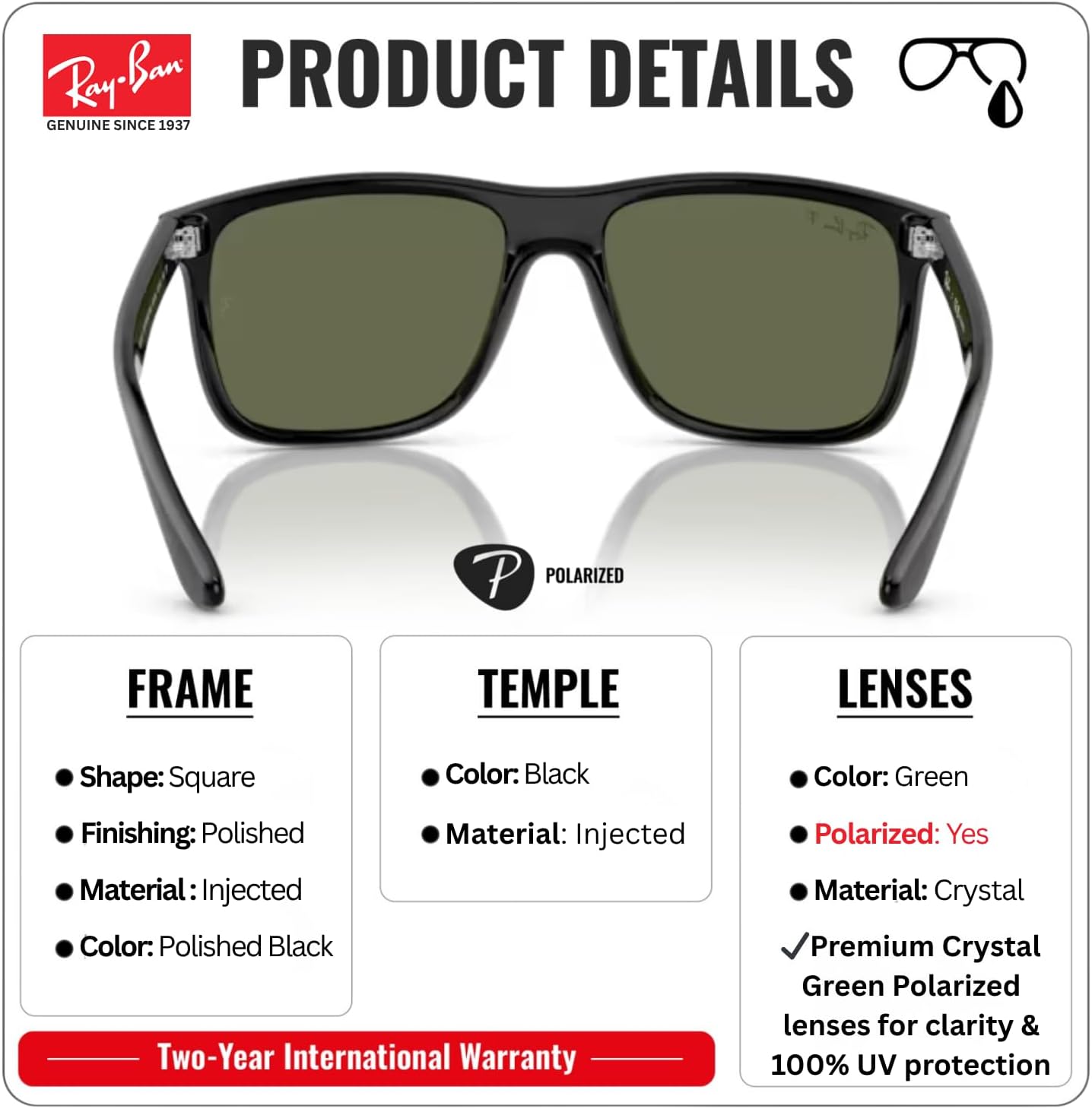 Ray-Ban RB4547 BOYFRIEND TWO Square Shaped Sunglasses for Men & Women with Official RAYBAN Eyewear Kit