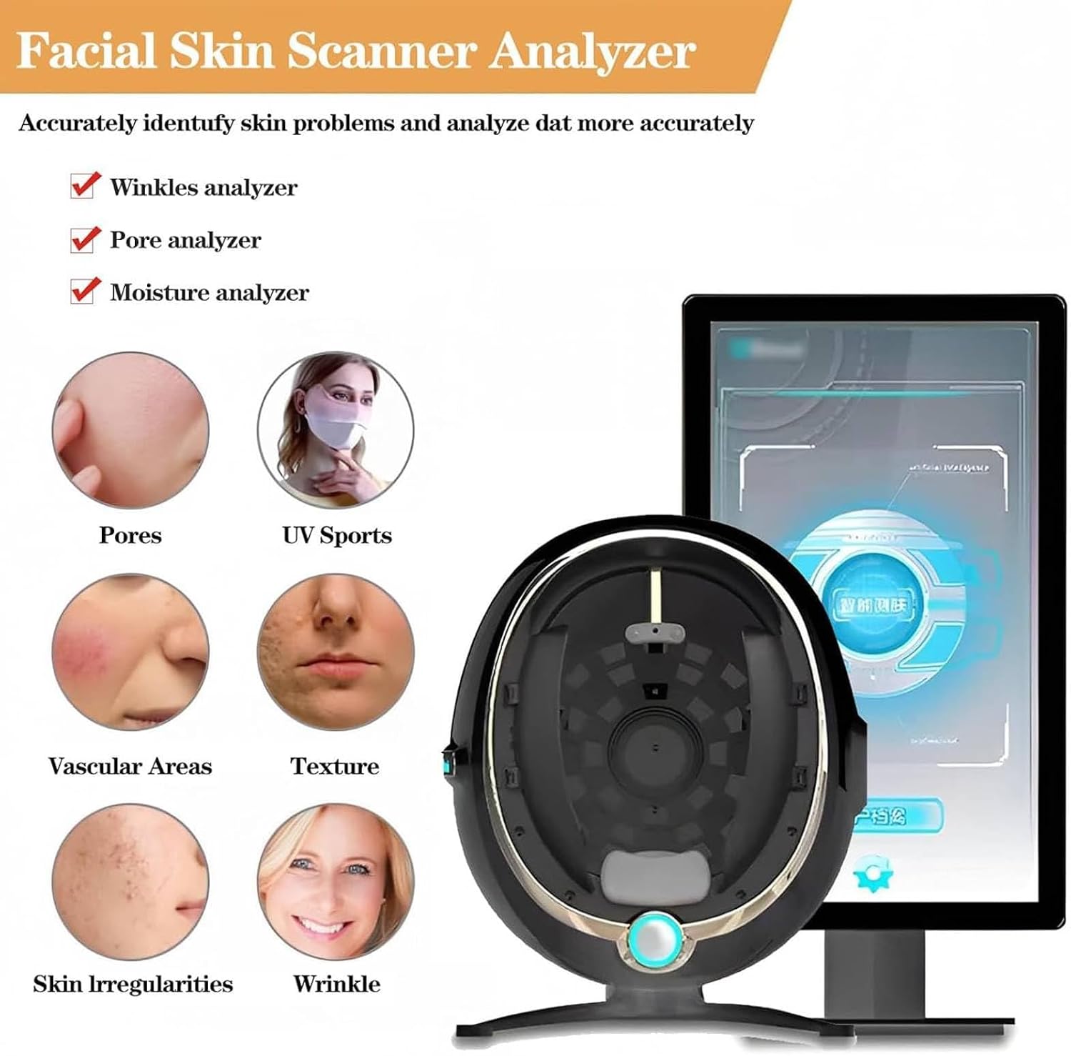 3D Digital Skin Analyzer Detector, AI Smart Facial Skin Analysis Machine