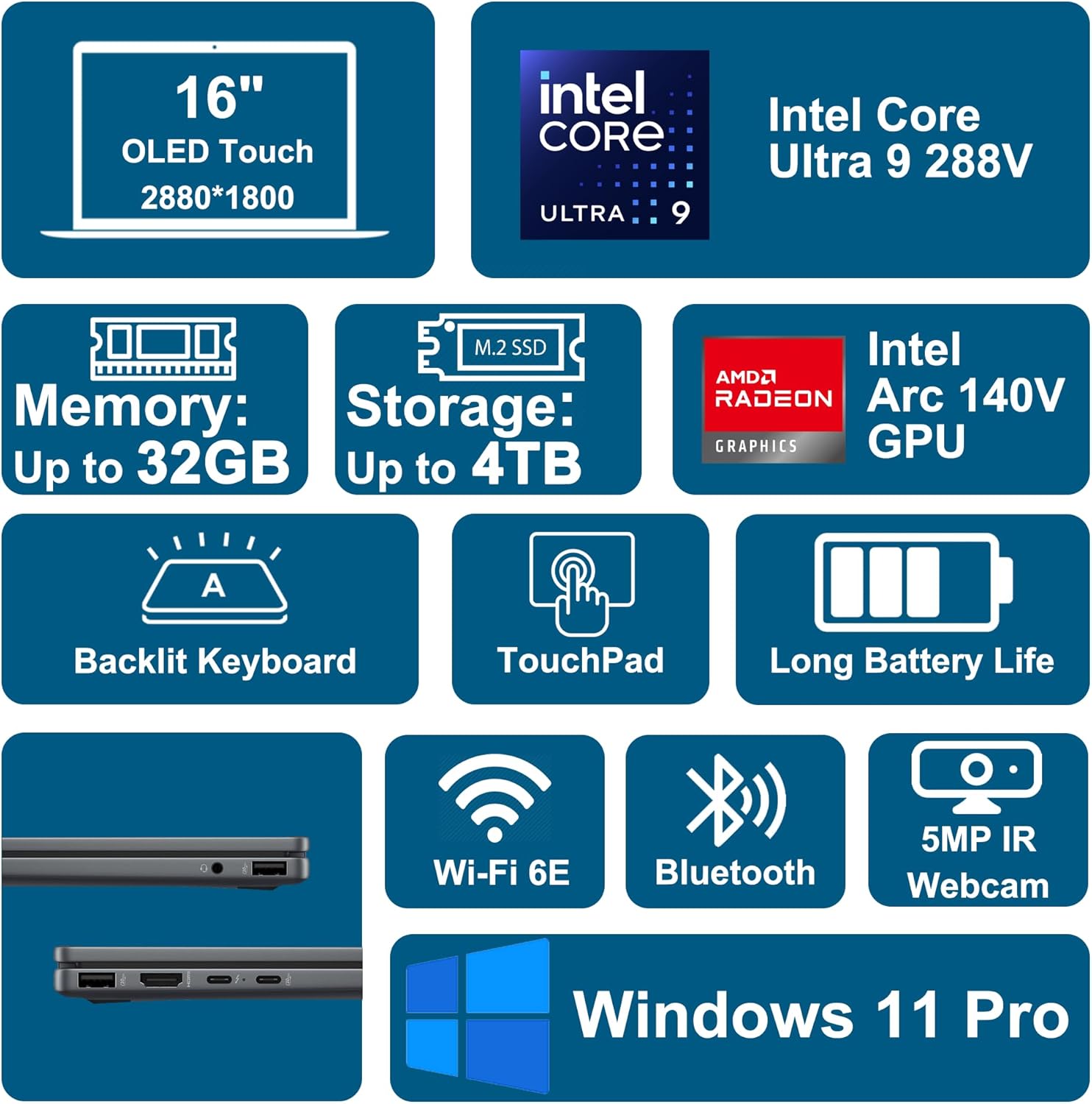 HP OmniBook X Flip 2-in-1 Laptop 16" 3K OLED Touch (500nits HDR, 120Hz) Intel 8-core Ultra 9 288V (Up to 48 Tops) 32GB RAM 2TB SSD for Creator Business Professional Win11Pro ICP Hub