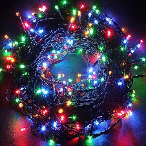 Twinkle Star 200 luces LED de Navidad, 66 pies, 18 colores RGB cambiantes, 7 mini luces funcionales con temporizador remoto, cable verde, luces