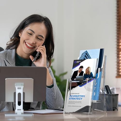 Miniatura 6 de MaxGear Soporte para folletos de 2 niveles de 4 x 9 pulgadas, 2 paquetes de soporte de exhibición para folletos, soporte de acrílico para folletos,