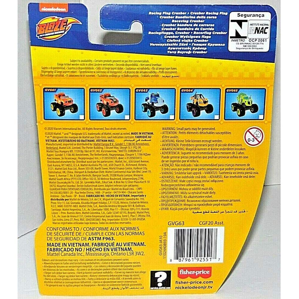 Mattel – CGF20 – Blaze and The Monster Machines – Racing Flag Crusher – Die-Cast Spielauto, 8 cm