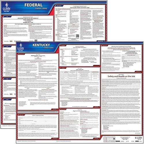 Miniatura 2 de Juego de carteles de la ley laboral federal y de Kentucky 2025 (inglés, estado de KY), carteles laminados que cumplen con la OSHA, J. J. Keller &