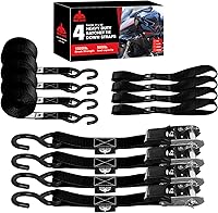 JACKBOSS Ratchet Tie Down Straps 4-Pack, 1500 lbs Break Strength 1"x15' Heavy Duty with Soft Loops, Padded Handles & Coated S-Hooks for ATV, Motorcycle, Truck