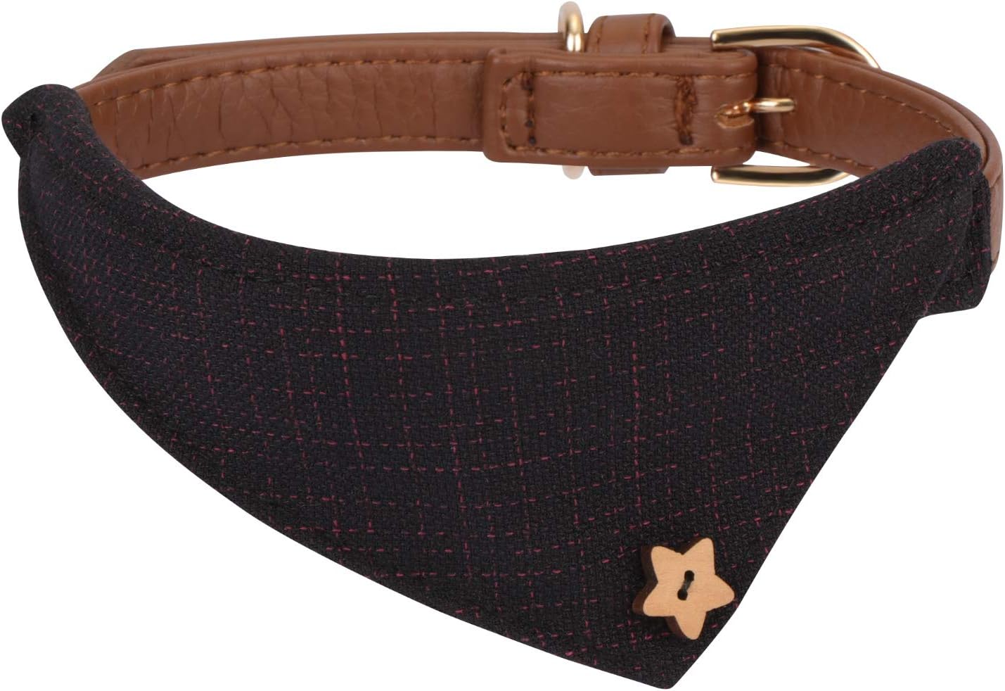 Hanko Bandana Style Leather Dog Collar, Cute Plaid Scarf for Cat Kitten Puppy Small Pet Adjustable Buckle Collar Outfits Accessories