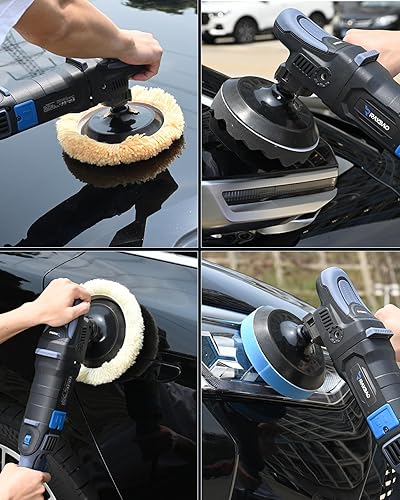 Miniatura 7 de Pulidora de búfer de 5 pulgadas, 1200 W, pulidora rotativa de precisión profesional con 11 velocidades 450-1950 RPM, velocidad constante y potencia