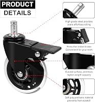 YAOBLUESEA Irodai Szék Görgők 5db - 11x22mm Univerzális Csendes Padlóvédő Kerekek 75mm - Parketta, Laminált Padló Kompatibilis Forgószék Alk 3