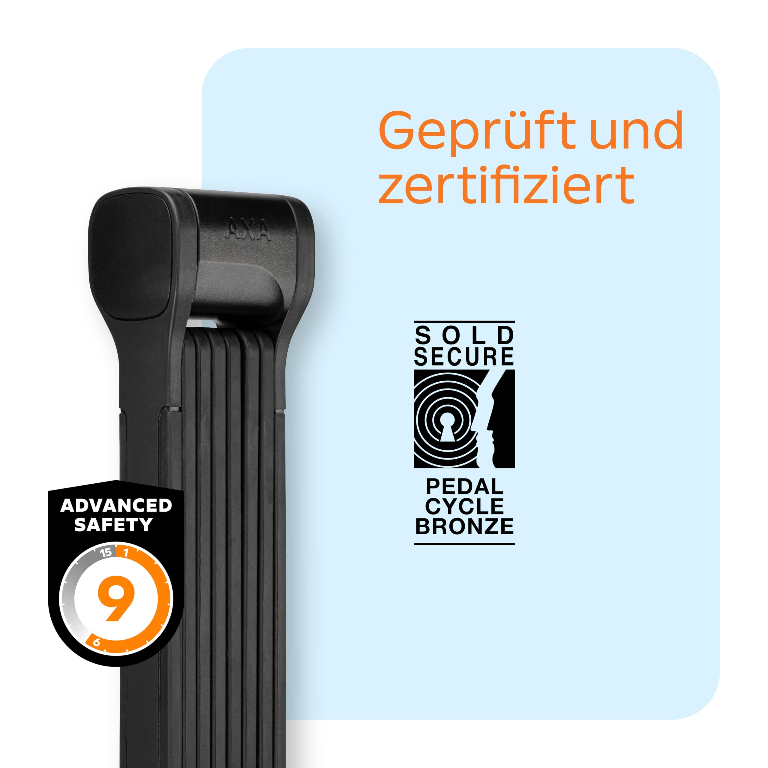 AXA Fold 130 Antivol Pliable – Longueur 130 cm – Niveau de sécurité 9 – Support avec Compartiment pour étiquette de Suivi – avec 2 clés