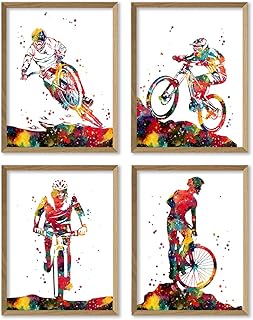 Adventurous Watercolor Mountain Biker Off-Road Illustration Art Print Set for Garage Trail Wall Accent, Bike Shop Display, Locker Adventure Boost, Gym Focus Spot, Study Desk Inspiration, Sibling Thrill, Grandparent Pride, Cabin Retreat, Young Rider Surprises, Aspiring Downhiller Tokens, Team Captain Honors, Coach Appreciation, Parent Milestones, Birthday Trails, Graduation Markers, Festival Rally Keepsakes, Mentorship Gifts - 8x10 Unframed Print Set