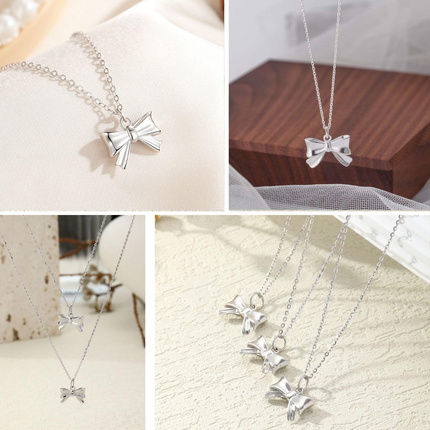 Sterling Silver Necklaces for Women Bow Necklace Cute Bowknot Pendant Dainty Chain Choker Necklace Trendy Jewelry Gift - Image 5