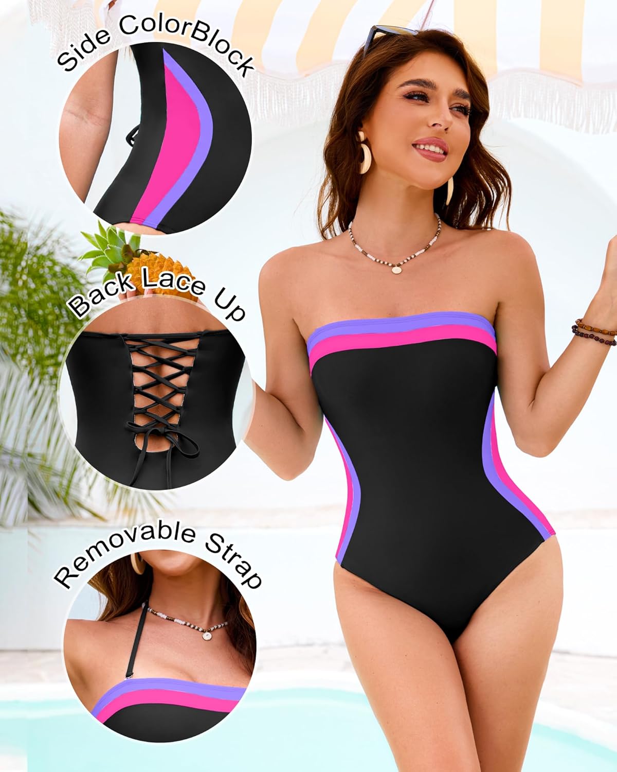 DaiLiWei Women One Piece Swimsuit Strapless Bandeau Bathing Suits Tummy Control Slimming Shapewear Swim Suits Halter Swimwear - Image 6
