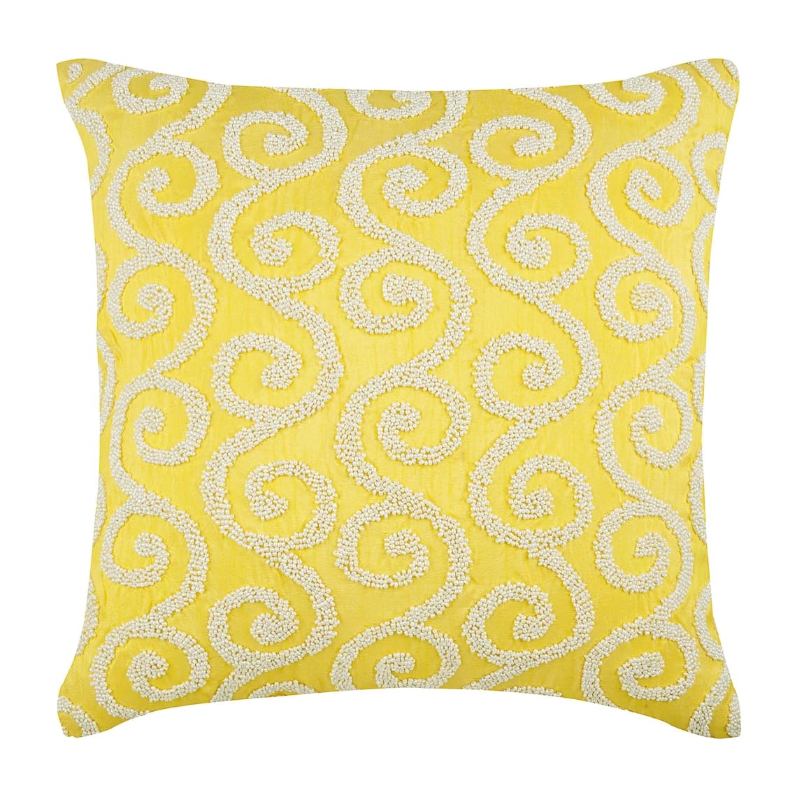 The HomeCentric Yellow Decorative Cushion Cover, Beaded Scroll Cushions Cover Pack of 2, 35x35 cm (14"x14") Cushion Covers, Square Silk Cushions Cover Geometric Art Deco Cushion - Yellow Flavor