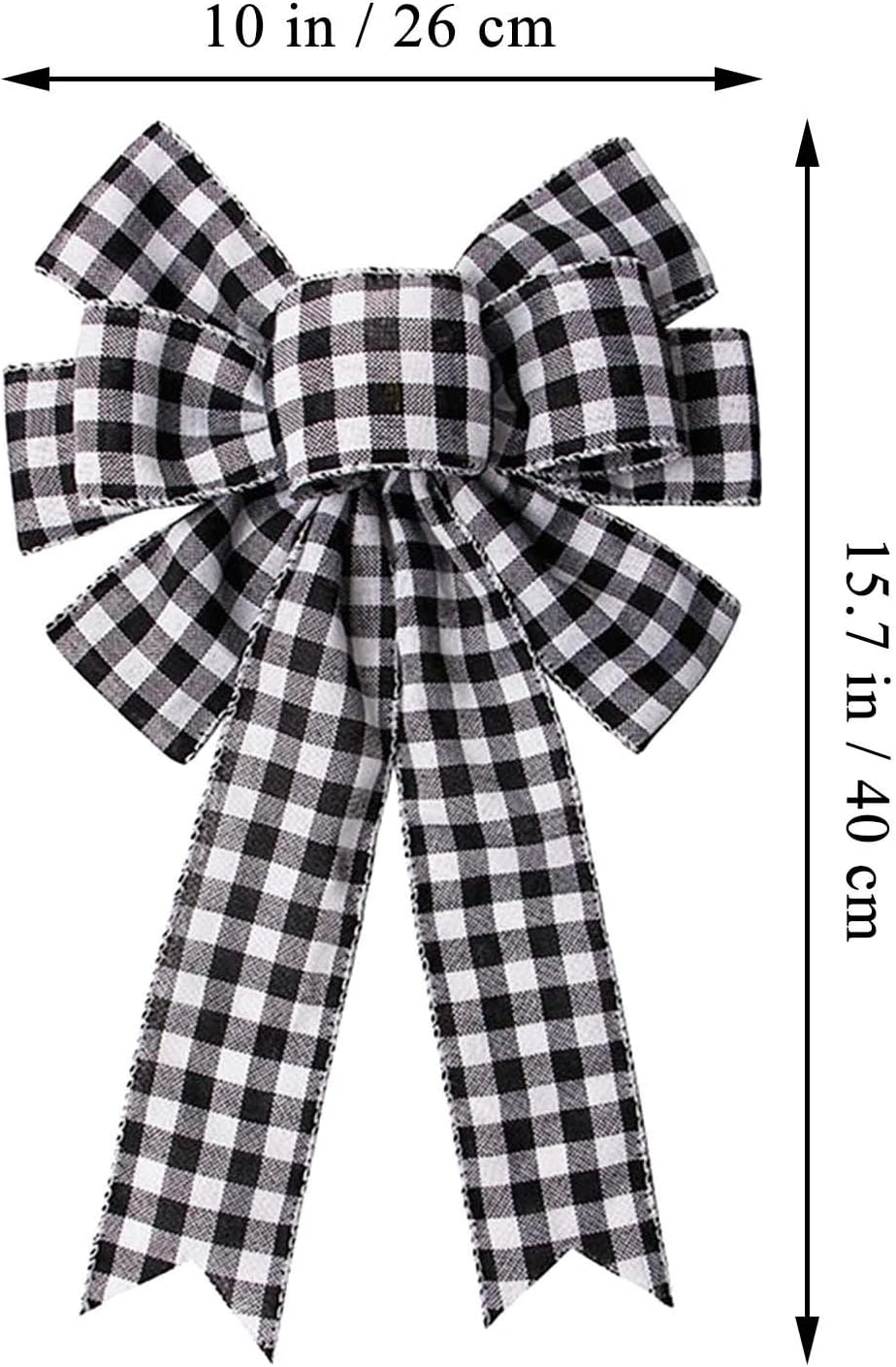 Black White Buffalo Plaid Bow Christmas Wreath Holiday DIY Crafts Ribbon Bowknot Ornaments for Christmas Tree Topper Wedding Party Decorations, 10x15.7 in - Image 2