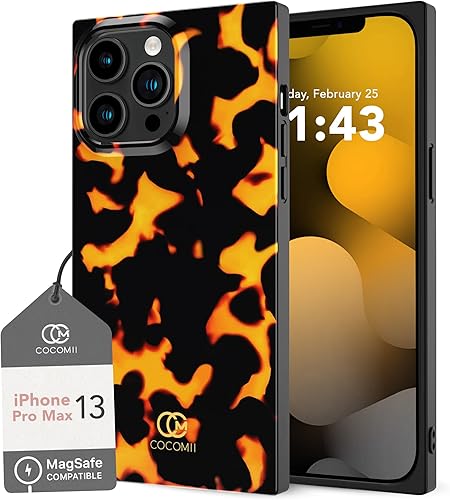Cocomii Funda cuadrada diseñada para iPhone 13 Pro Max, compatible con MagSafe, delgada, brillante, bronceado y blanco, estampado animal de moda,
