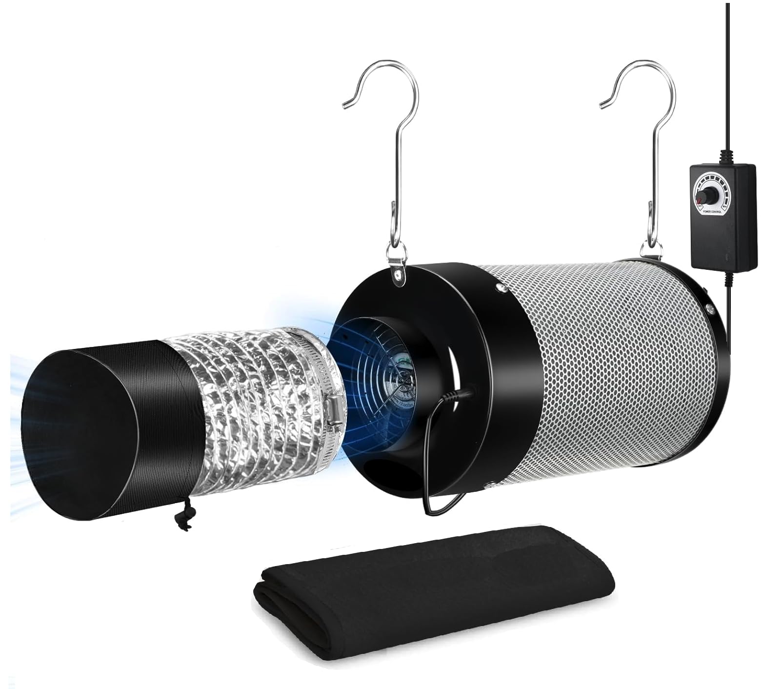 ZERO feel the dream Air Carbon Filter with Fan Kit, 4" Filter Fan Ducting Vent Cover, Hose Clamp, Smellines Control with Australian Virgin Charcoal, Pre-filter Included