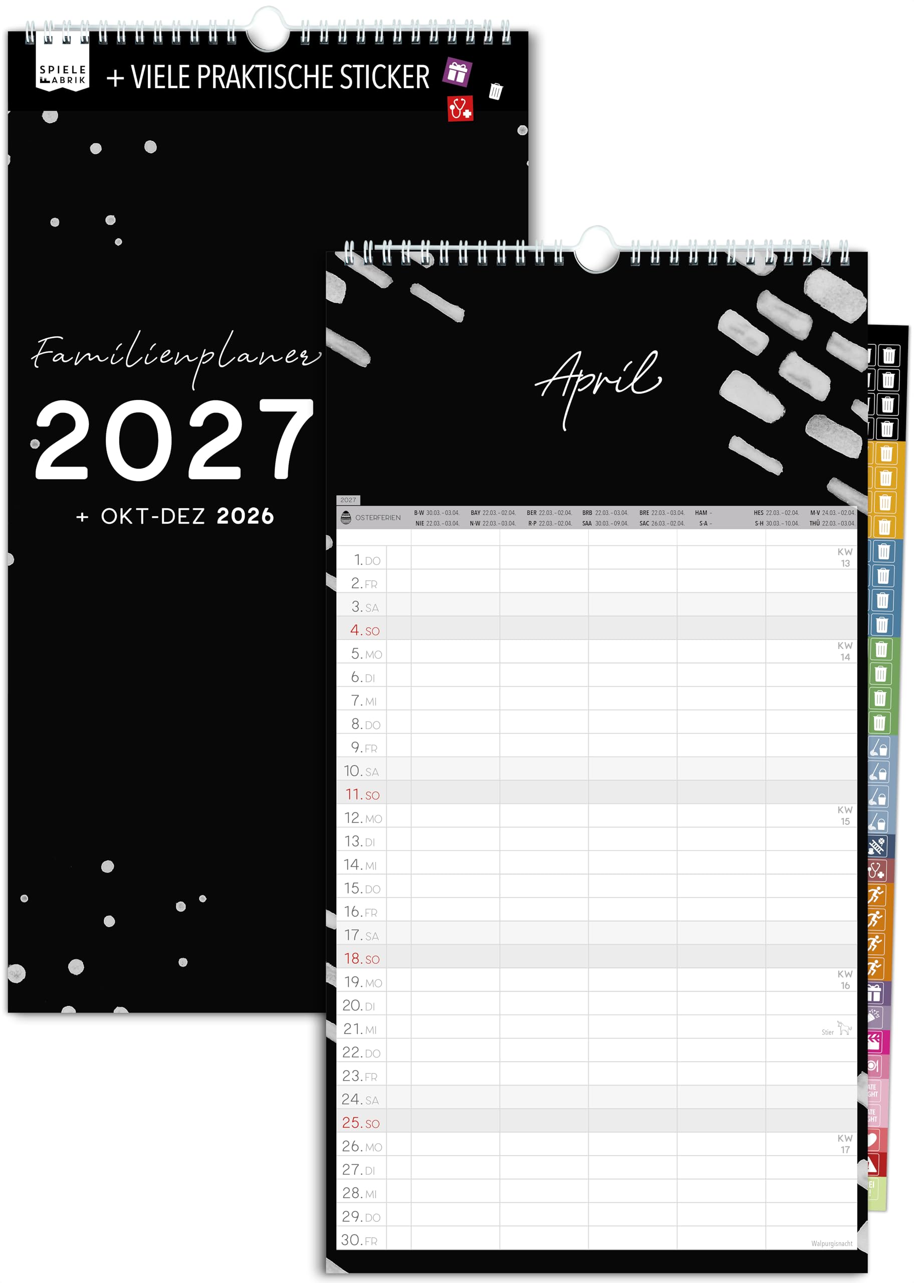 Spielefabrik® Familienkalender 2027 Familienplaner 5 Spalten