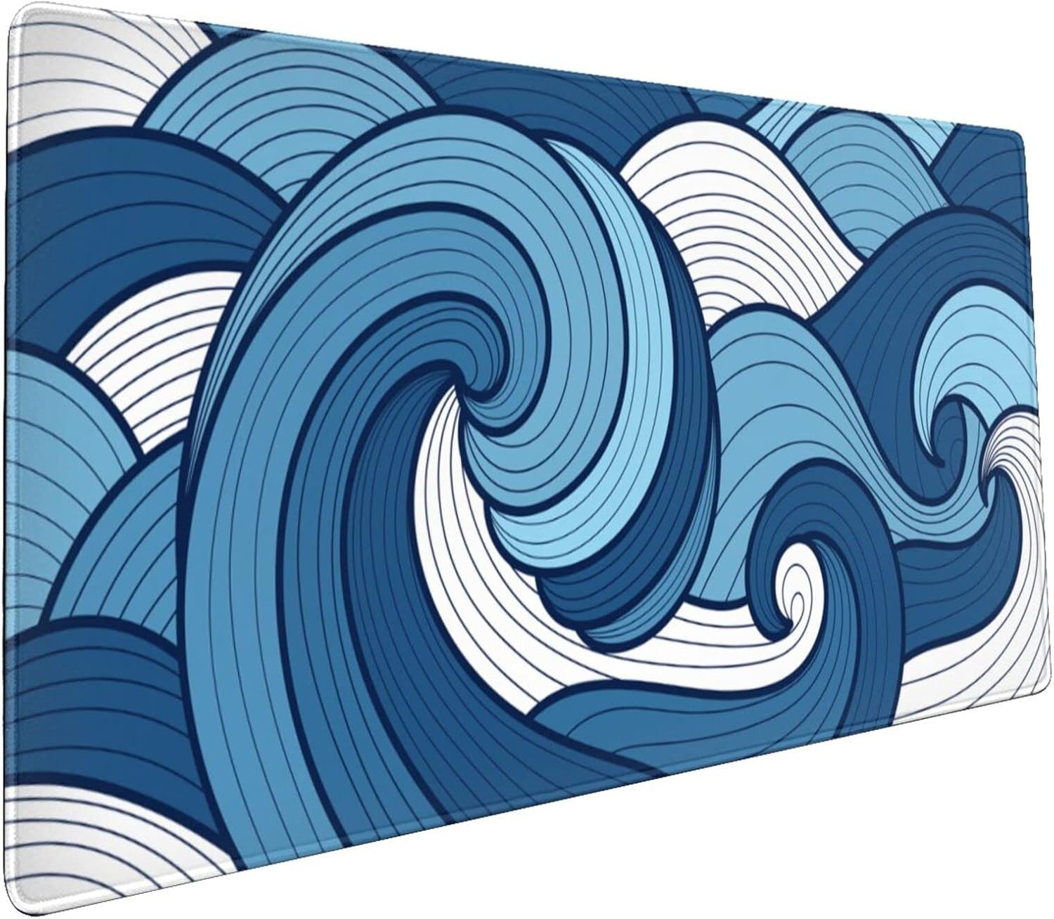 Japanese Balck Blue Purple Wave Gaming Mouse Pad 35.4 X 15.7 Inch XXL Cool Style Art Design Full Des Mousepad Extended Large Non-Slip Rubber Base Keyboard Mat with Stitched Edges for Home Office
