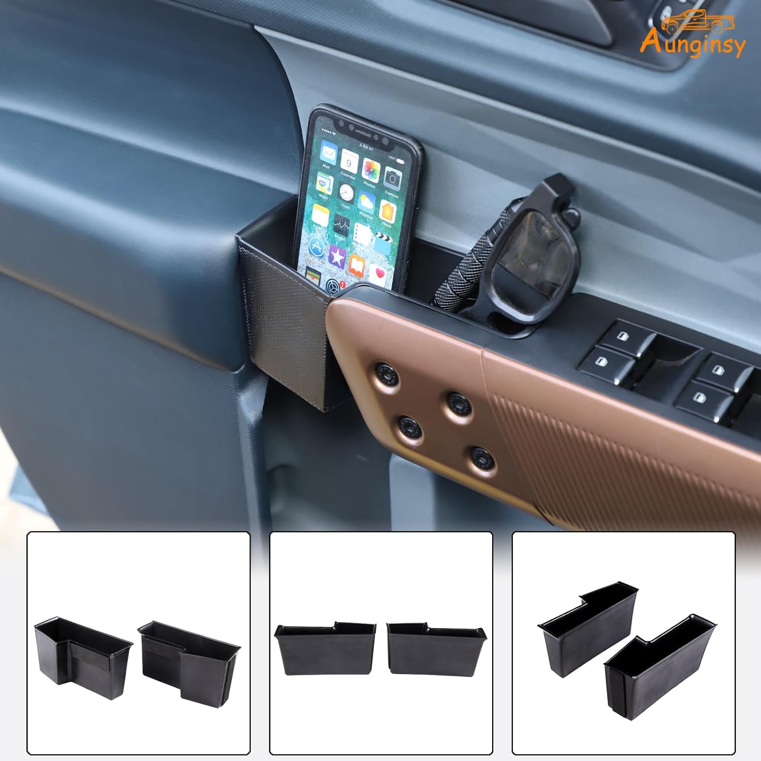 Car Front Door Storage Box Compatible with Ford Maverick 2022-2026, Front Door Side Storage Box Organizer Tray Door Armrest Phone Container Door Handle Pocket Tray Insert Glove Pallet ABS Accessories