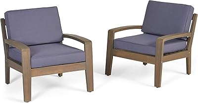 Christopher Knight Home Grenada Outdoor Acacia Wood Club Chairs with Water Resistant Cushions, 2-Pcs Set, Grey Finish / Dark Grey