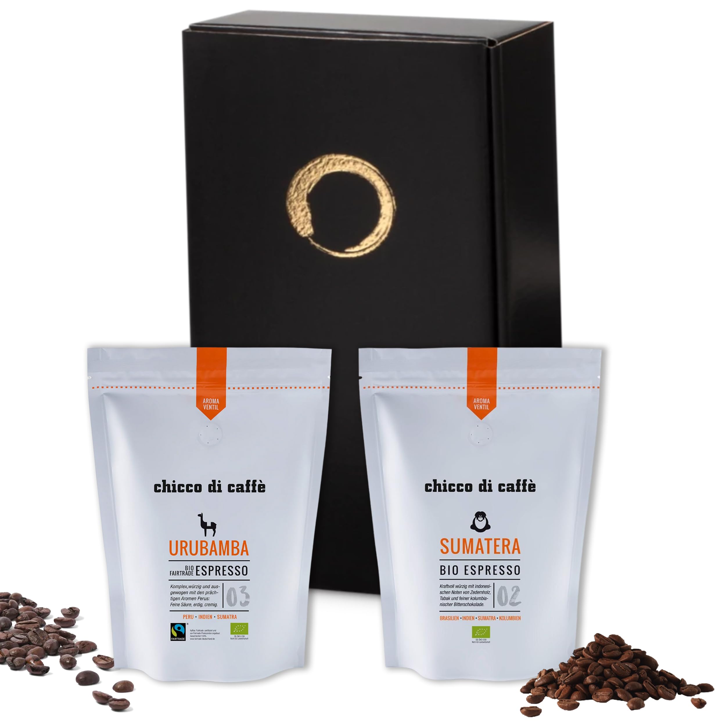 GUSTONE. chicco di caffè Bio Espresso edles Geschenkset Duo ganze Bohnen