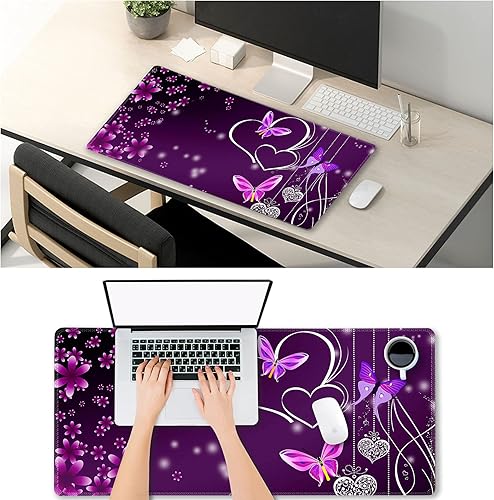 Vista 34 de ARTSO Alfombrilla de escritorio grande negra, alfombrilla de mouse para juegos XXL, alfombrilla de escritorio antideslizante con base de goma, Flor