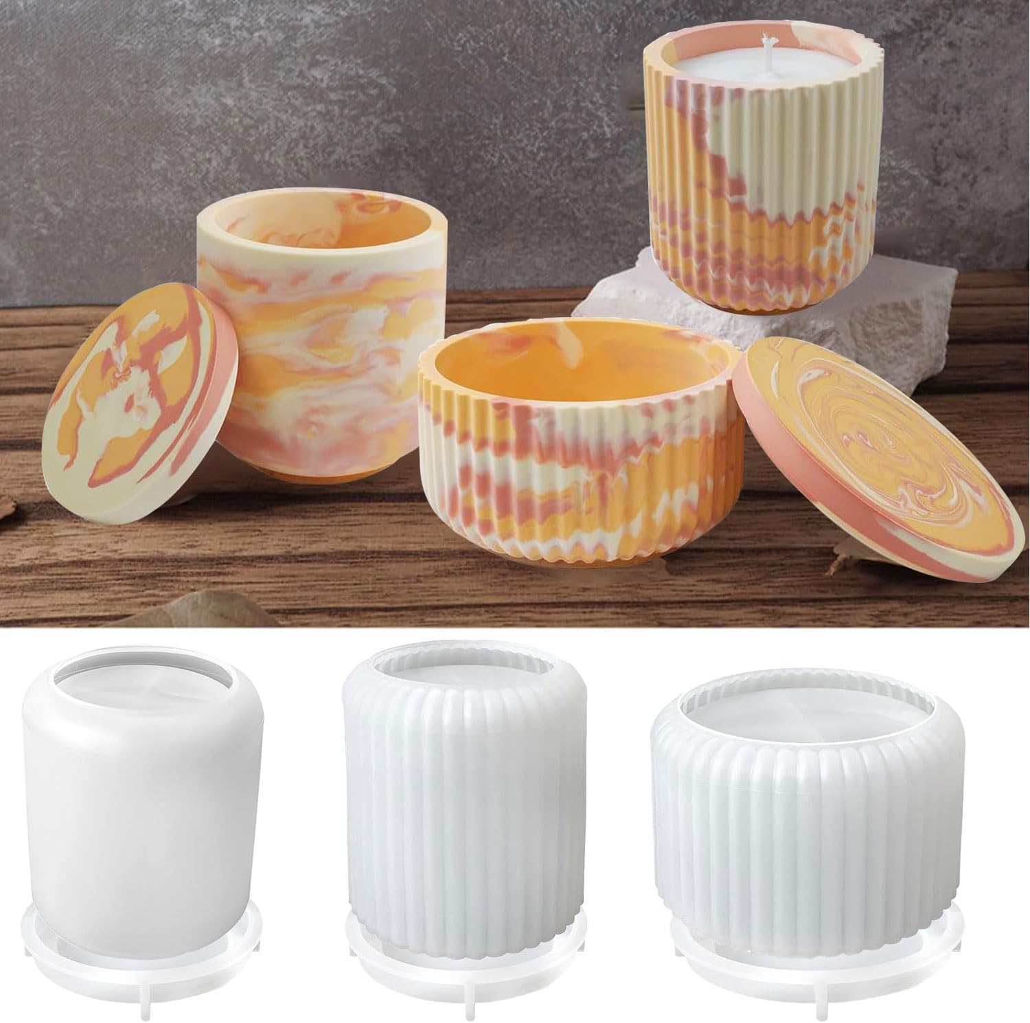 Silicone Mould Candle Holder Set of 3 Silicone Moulds Silicone Mould Candle Holder with Lid DIY Candle Moulds Candle Mould Silicone Candle Moulds for Pouring Set