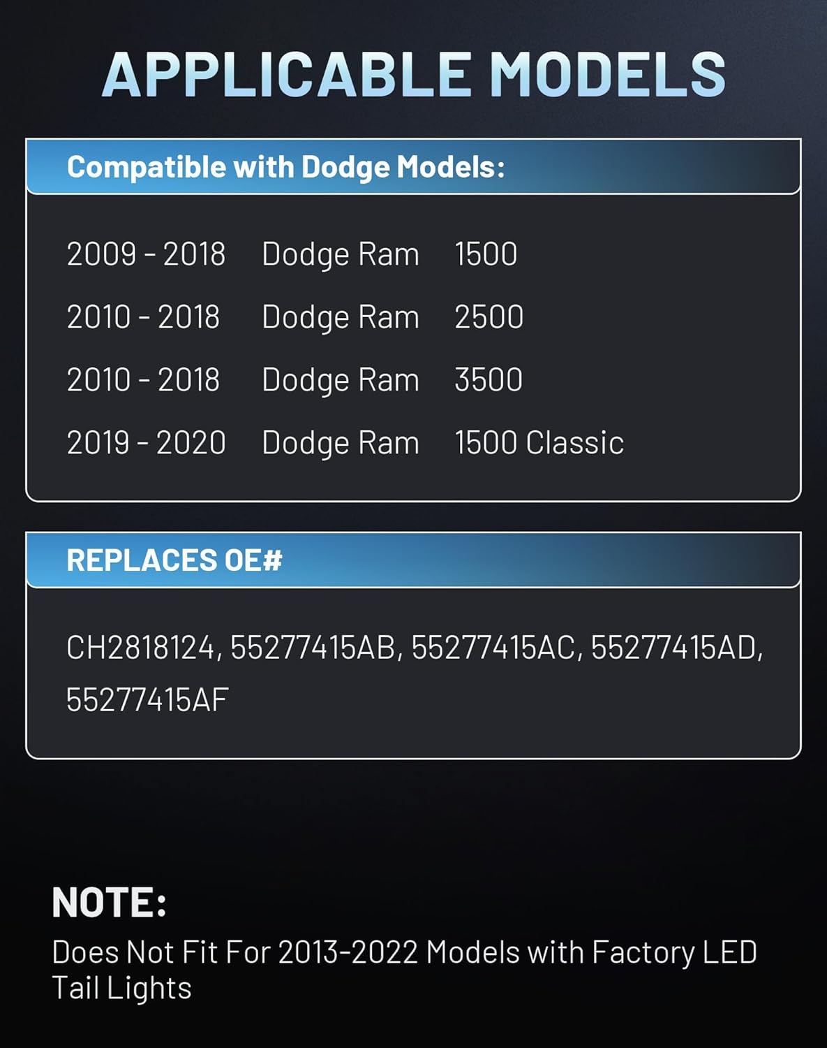 Tail Light Assembly Left Driver Side Compatible with Dodge Ram 1500 09-18, 2500 3500 10-18, 1500 Classic 19-22 - Rear Brake Lamp Replacement CH2818124 55277415AF (Halogen Model Only)