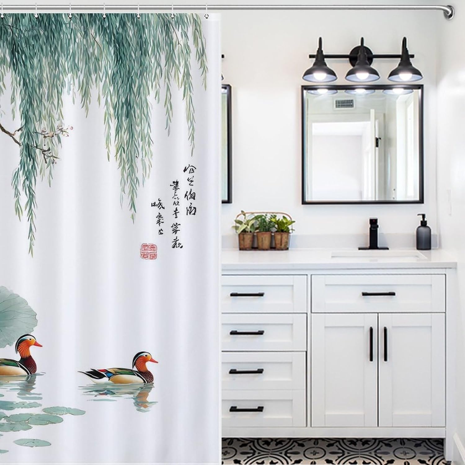 Mandarin Duck Love Bird Shower Curtain 64.17x70.87Inch（163x180cm） Polyester Bath Curtain Shower Curtains Printed Decorative