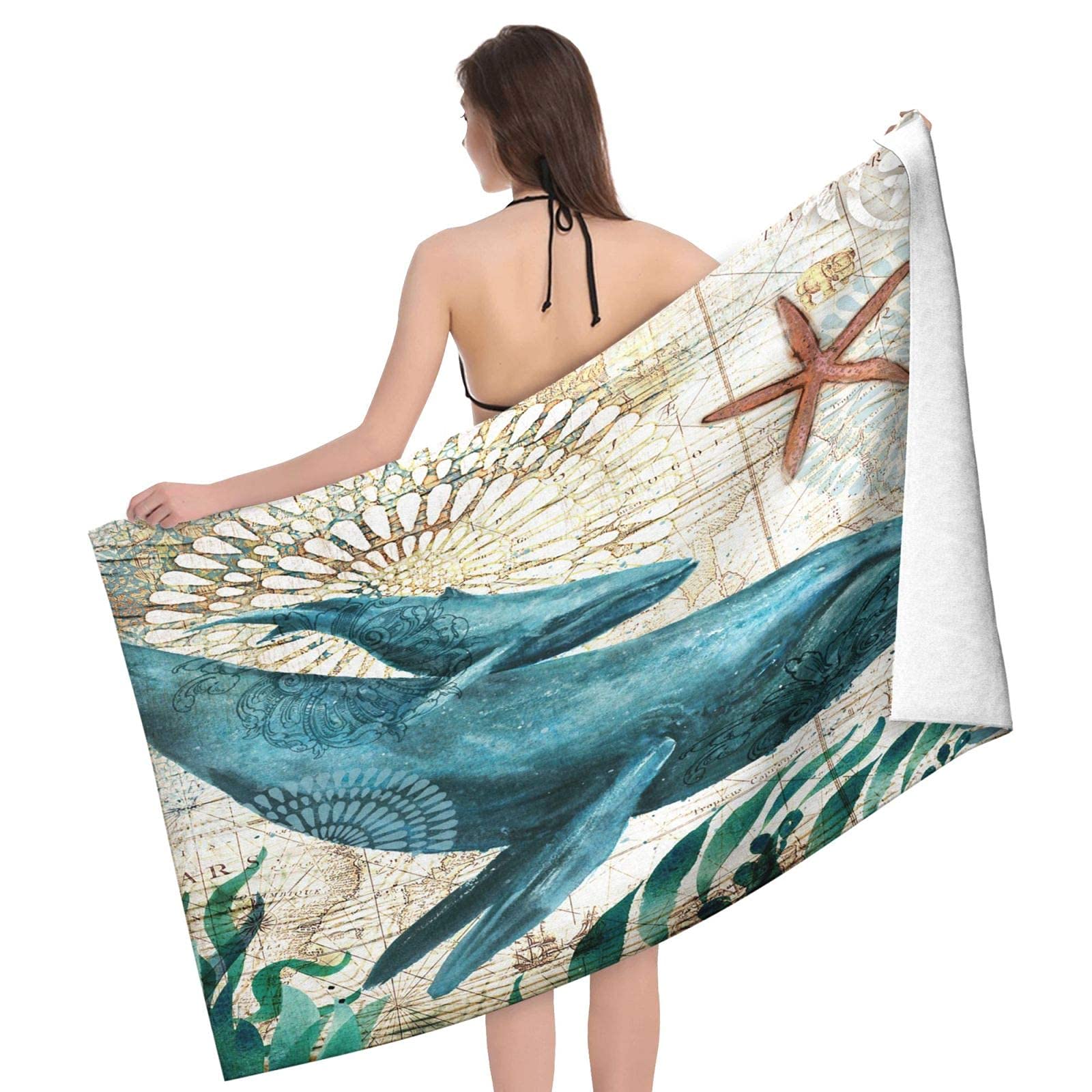 Lsjuee Whale Beach Towel Young Adult Sand Resistant Superfine Fiber Beach Towel Adult Cute for Beach Swimming Camping Tropical Vacations Hawaii Honeymoon Exercise or Training SPA Cruise 32INx52IN