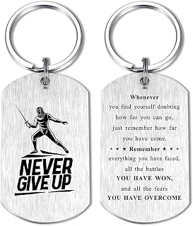 Alotozo Fencing Gifts for Men Boys - Never Give Up Fencing Keychain | Gifts for Fencing, Inspirational Fencing Key Chain Gift for Fencers Lovers, Son Grandson Christmas Graduation Birthday