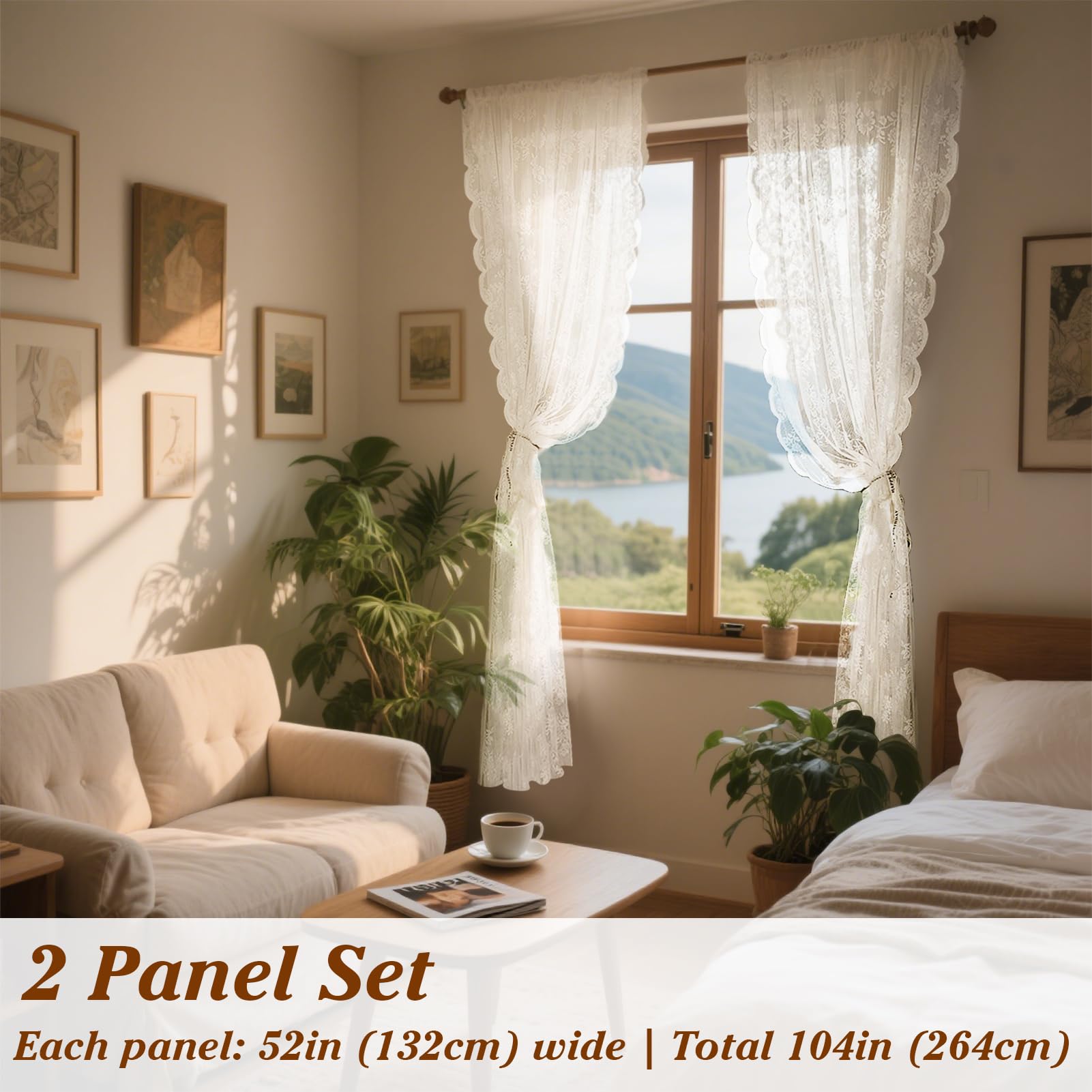 NAKIHOUSE Lace Voile Curtain, 2 Panels Net Curtains for Windows 96 Drop, Elegant Slot Top Sheer Curtains - Image 2