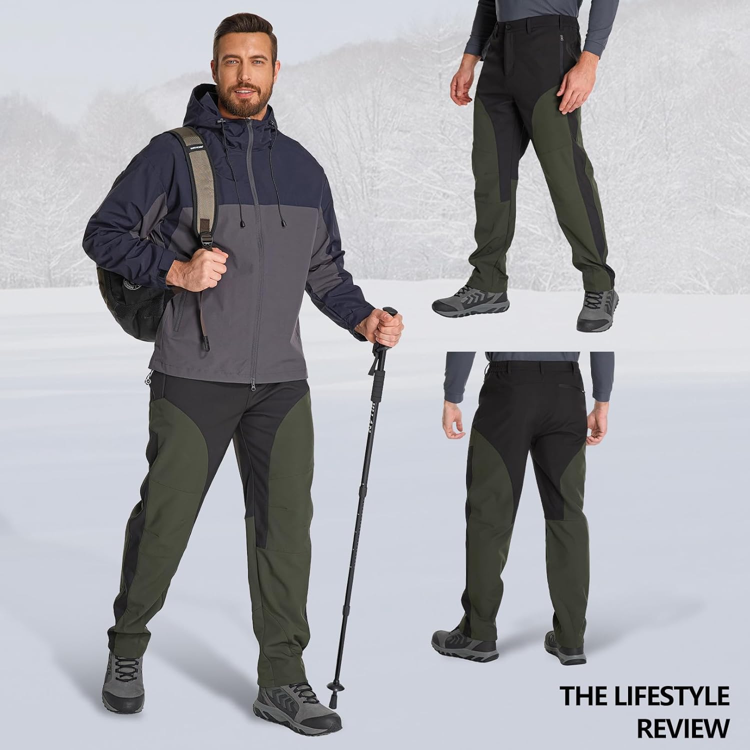 Mens Hiking Snow Pants Skiing Winter Fleece Lined Water Repellent Softshell Pants Outdoor Camping Walking Fishing - Image 2