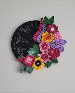 SODEF Hand Knitted Colorful Flower Decorative Wall Hanging Black Modern Style Yarn - Black, 12x12 inch